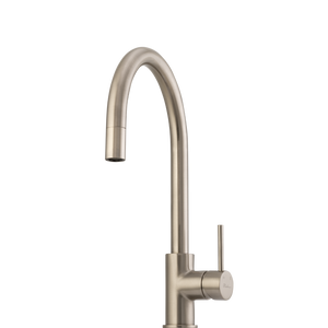 OLIVERI VENICE PULL OUT GOOSE NECK KITCHEN MIXER 382MM BRUSHED NICKEL