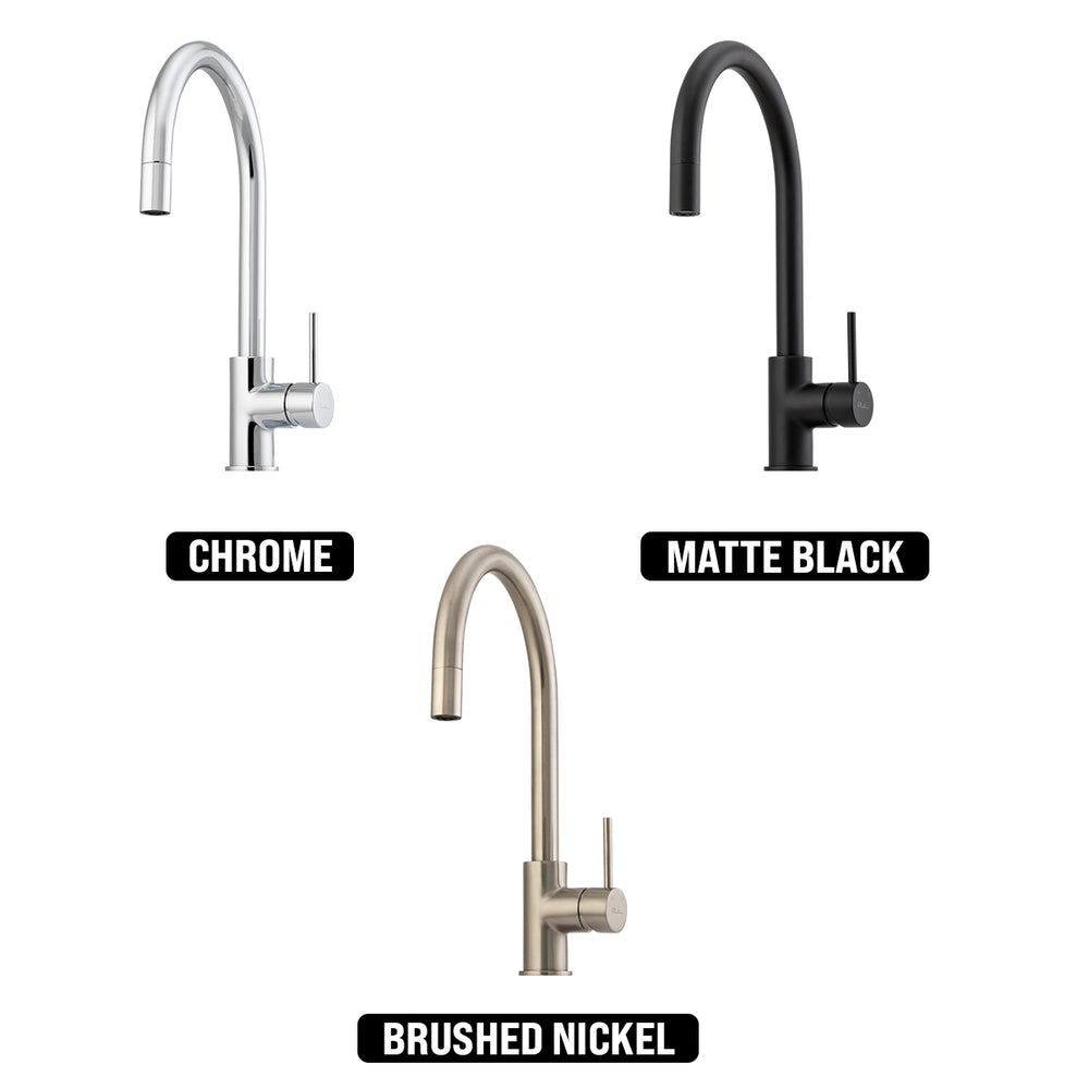 OLIVERI VENICE LEAD FREE GOOSE NECK KITCHEN MIXER 362MM MATTE BLACK
