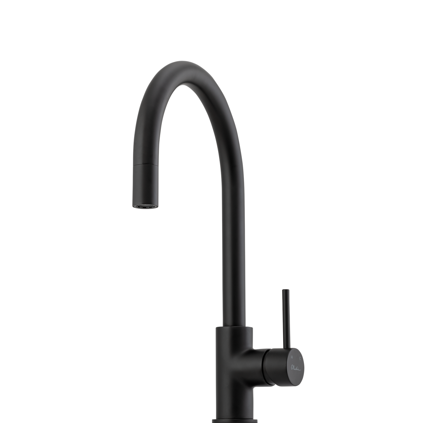OLIVERI VENICE LEAD FREE PULL OUT GOOSE NECK KITCHEN MIXER 382MM MATTE BLACK