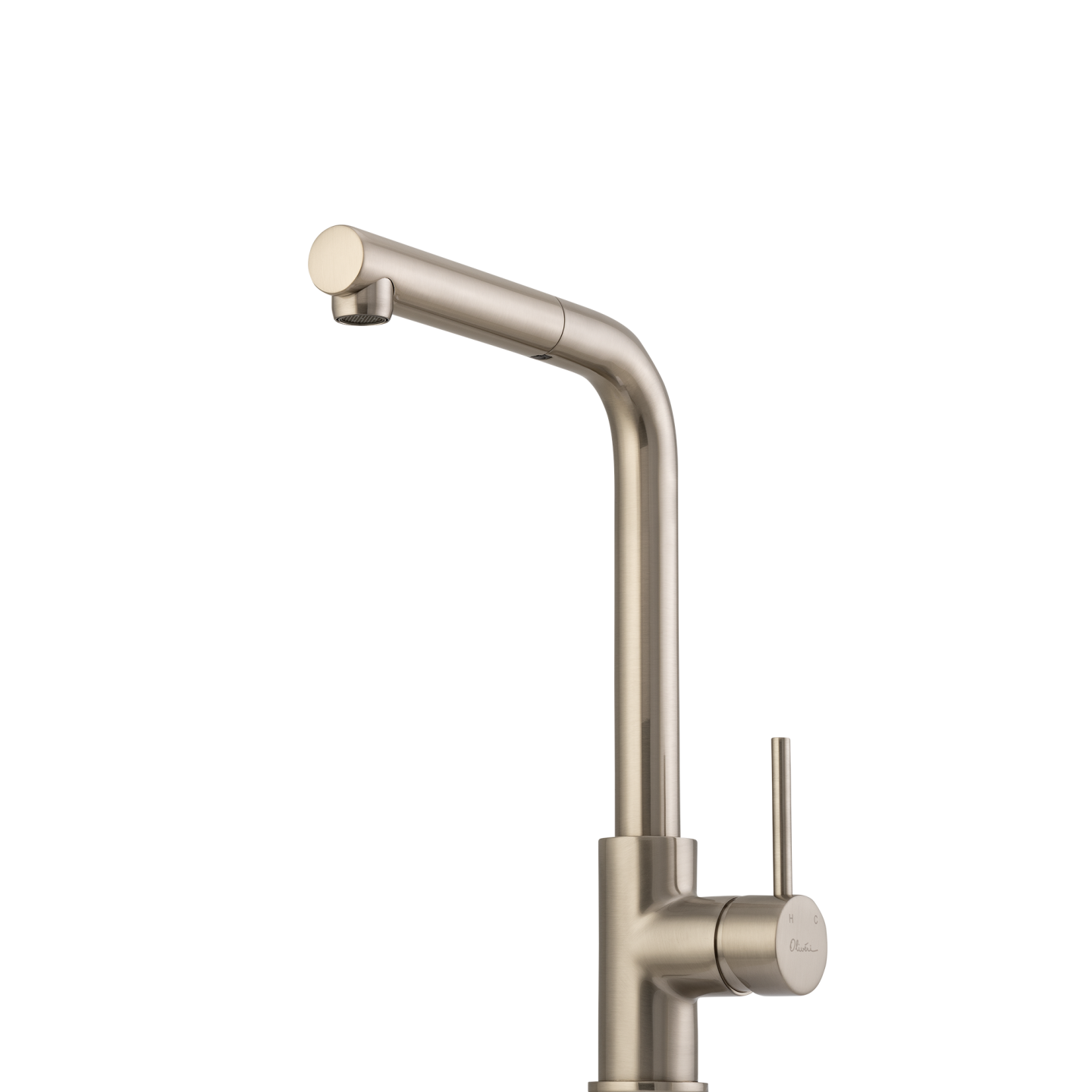 OLIVERI VENICE LEAD FREE PULL OUT RIGHT ANGLE KITCHEN MIXER 325MM BRUSHED NICKEL