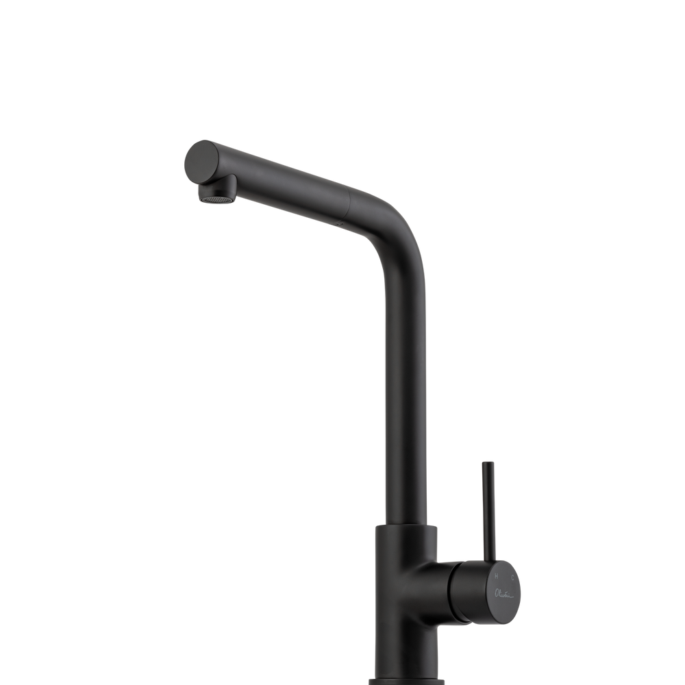 OLIVERI VENICE LEAD FREE PULL OUT RIGHT ANGLE KITCHEN MIXER 325MM MATTE BLACK
