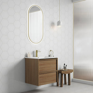 AULIC VENETTA HARVEST OAK 600MM SINGLE BOWL FRAMED WALL HUNG VANITY