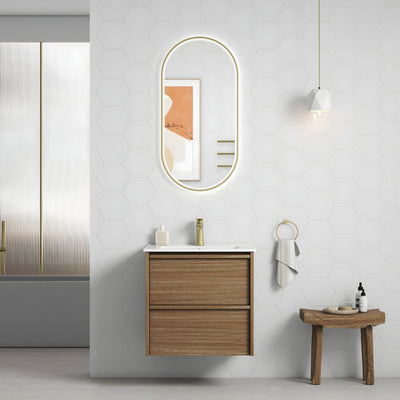AULIC VENETTA HARVEST OAK 600MM SINGLE BOWL FRAMED WALL HUNG VANITY