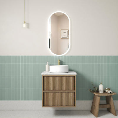AULIC VENETTA HARVEST OAK 600MM SINGLE BOWL FLUTED WALL HUNG VANITY