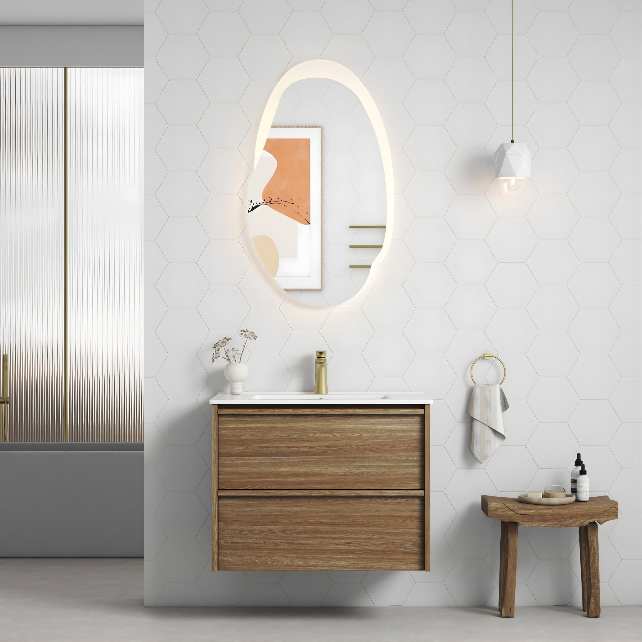 AULIC VENETTA HARVEST OAK 750MM SINGLE BOWL FRAMED WALL HUNG VANITY