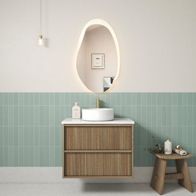 AULIC VENETTA HARVEST OAK 750MM SINGLE BOWL FLUTED WALL HUNG VANITY