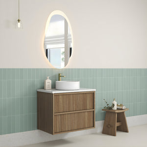 AULIC VENETTA HARVEST OAK 750MM SINGLE BOWL FLUTED WALL HUNG VANITY