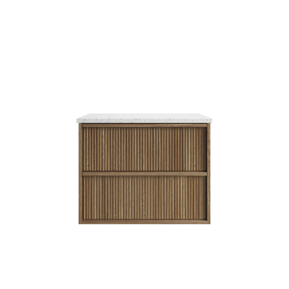 AULIC VENETTA HARVEST OAK 750MM SINGLE BOWL FLUTED WALL HUNG VANITY