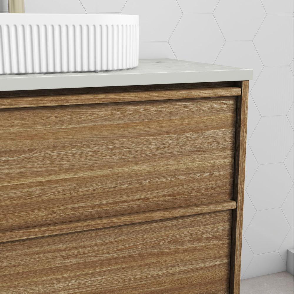 AULIC VENETTA HARVEST OAK 900MM SINGLE BOWL FRAMED WALL HUNG VANITY