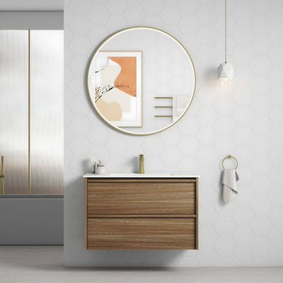AULIC VENETTA HARVEST OAK 900MM SINGLE BOWL FRAMED WALL HUNG VANITY