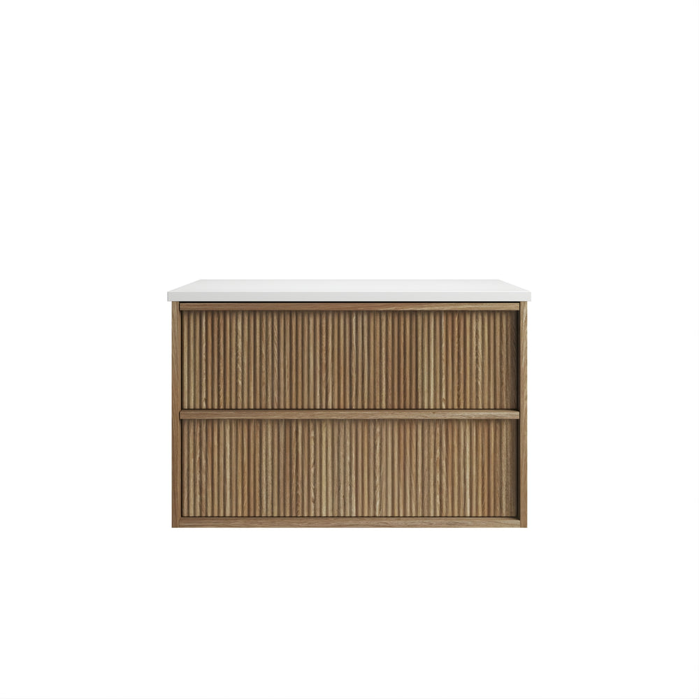 AULIC VENETTA HARVEST OAK 900MM SINGLE BOWL FLUTED WALL HUNG VANITY