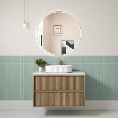 AULIC VENETTA HARVEST OAK 900MM SINGLE BOWL FLUTED WALL HUNG VANITY