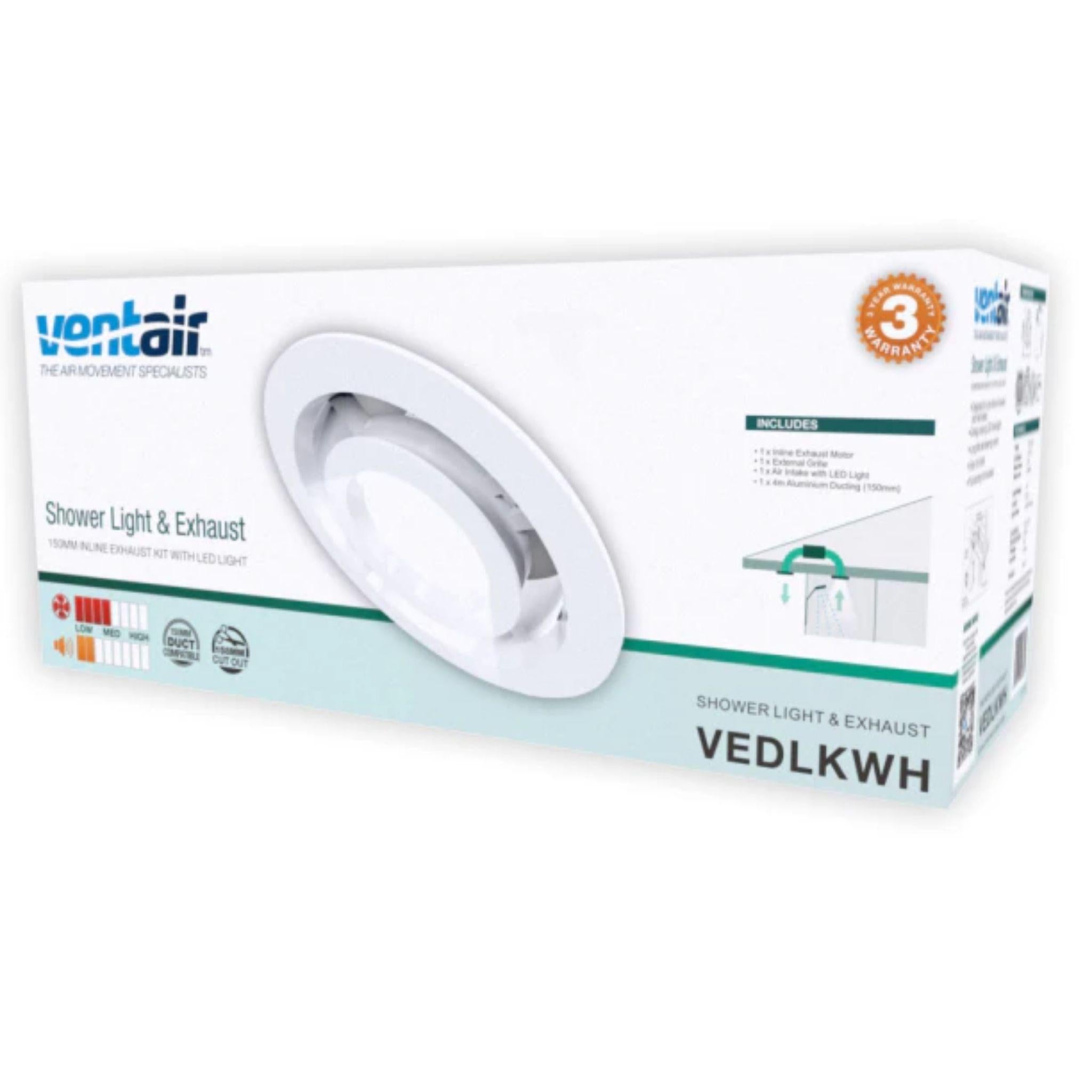 VENTAIR SHOWER LIGHT & EXHAUST KIT WHITE