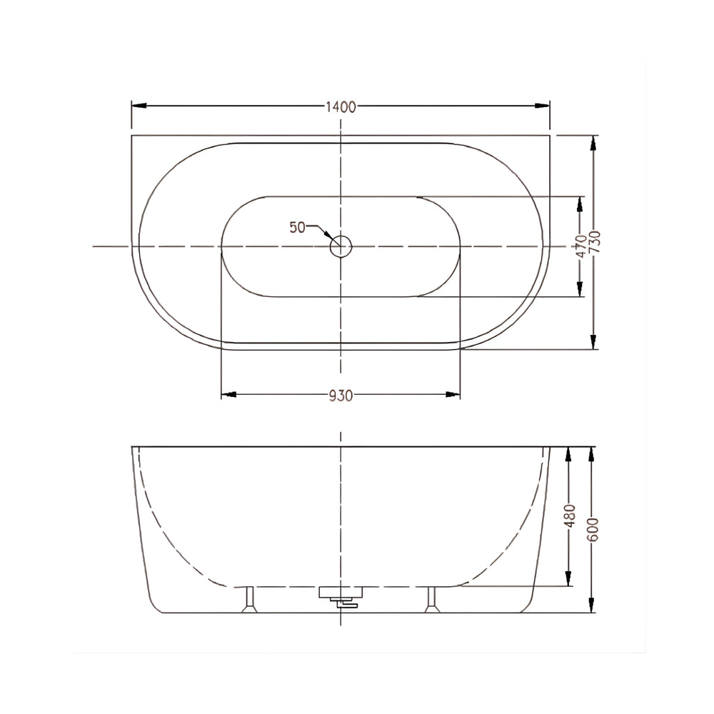 INFINITY VENUS BACK-TO-WALL BATHTUB GLOSS WHITE (AVAILABLE IN 1400MM, 1500MM, AND 1700MM)