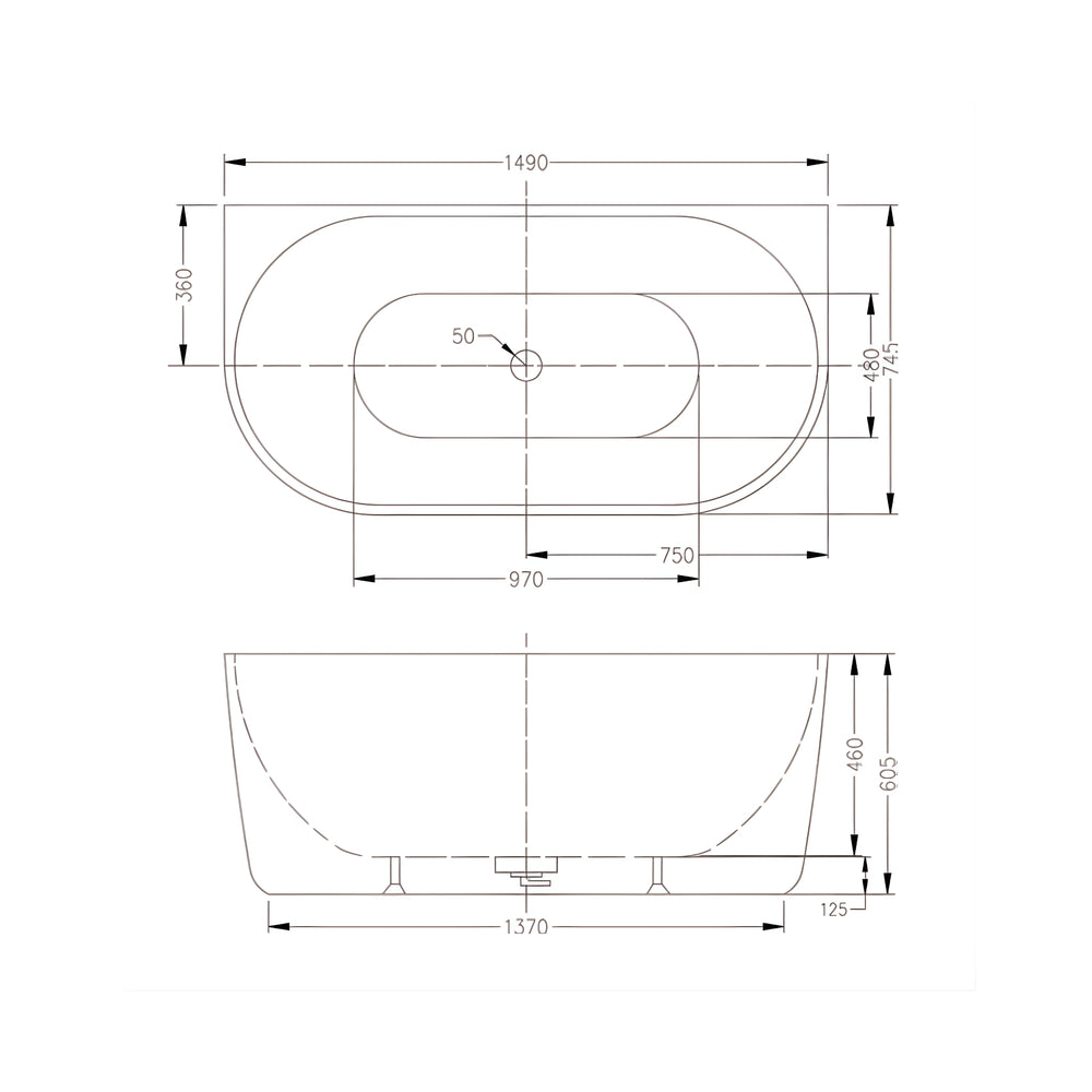 INFINITY VENUS BACK-TO-WALL BATHTUB GLOSS WHITE (AVAILABLE IN 1400MM, 1500MM, AND 1700MM)