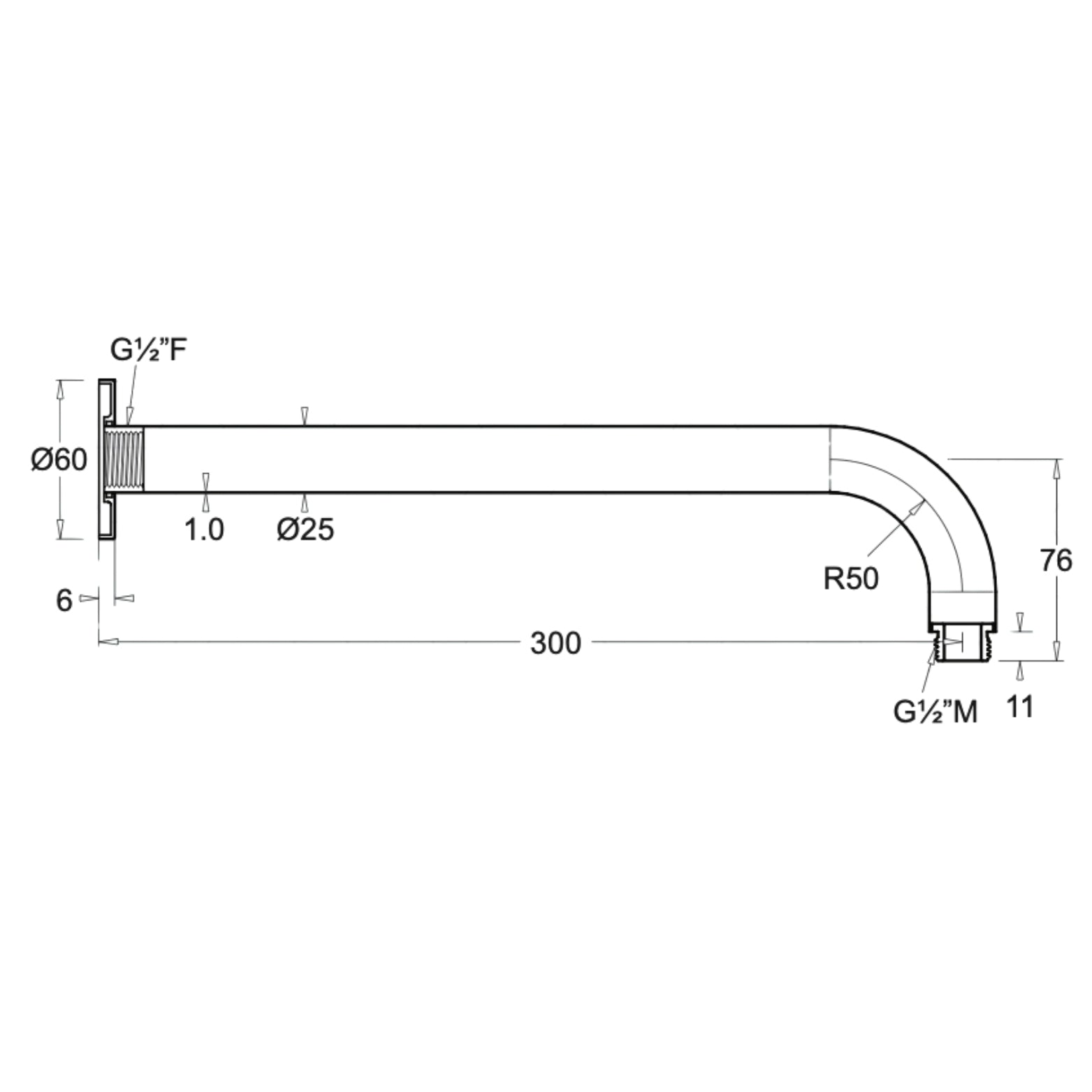 JOHNSON SUISSE VENEZIA WALL SHOWER ARM 300MM CHROME
