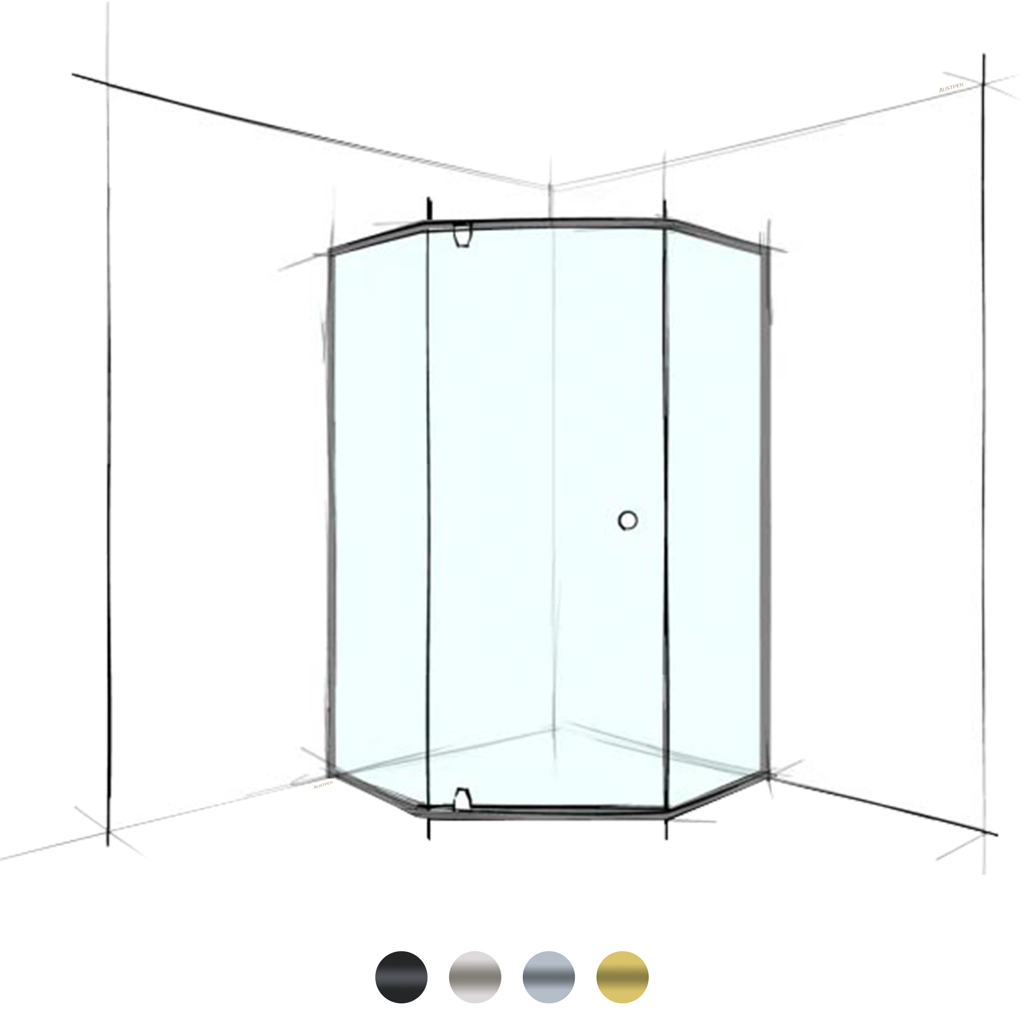 VEROTTI CUSTOM SEMI-FRAMELESS HEX CORNER SET-IN SHOWER SCREEN