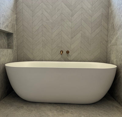 VEROTTI SOHO FREESTANDING SOLID SURFACE BATH MATTE WHITE (AVAILABLE IN 1500MM, 1700MM AND 1800MM)