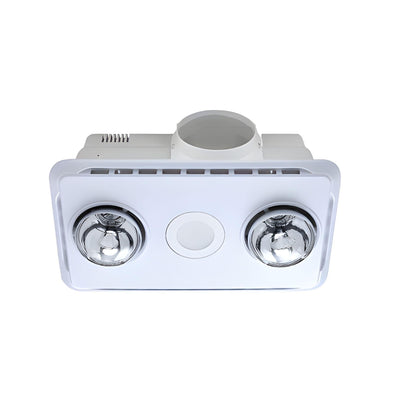 VENTAIR BROOK 2 HIGH EXTRACTION SERIES, 3IN1 BATHROOM UNIT WITH 2 HEAT GLOBES, LED CENTRE DOWNLIGHT AND EXHAUST FAN WHITE