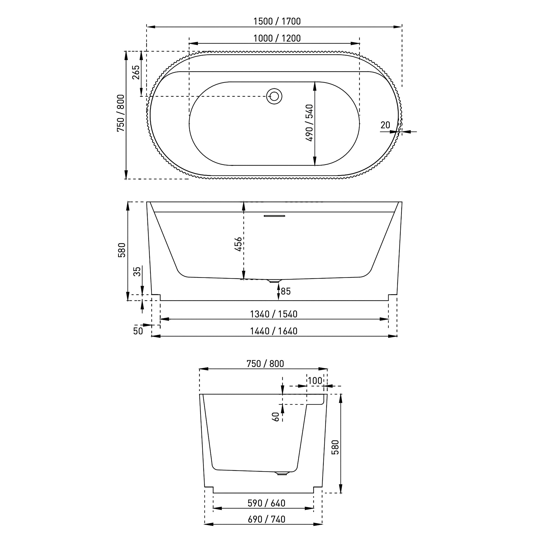 DECINA VIVA FLUTED FREESTANDING BATHTUB MATTE WHITE (AVAILABLE IN 1500MM AND 1700MM)