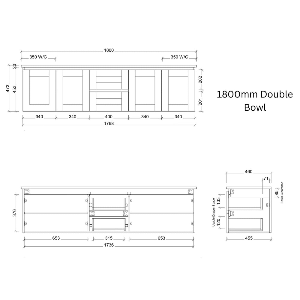 TIMBERLINE VICTORIA CUSTOM WALL HUNG VANITY (ALL SIZING)