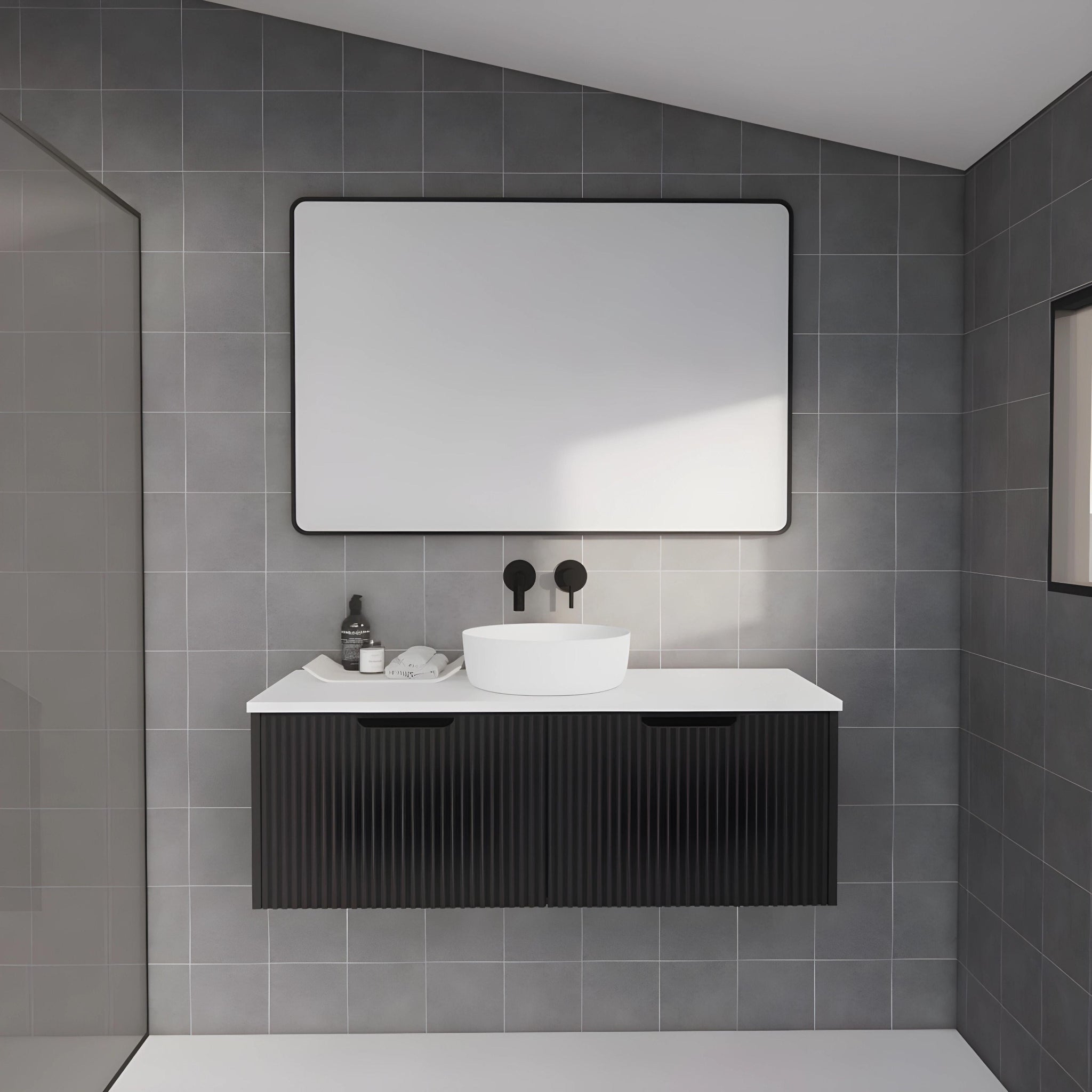 RIVA VIENNA MATTE BLACK 1200MM SINGLE BOWL WALL HUNG VANITY