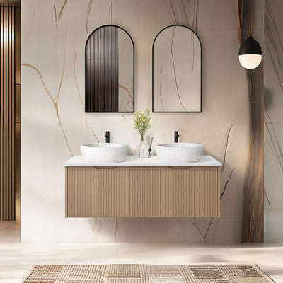 RIVA VIENNA AMERICAN OAK 1200MM DOUBLE BOWL WALL HUNG VANITY