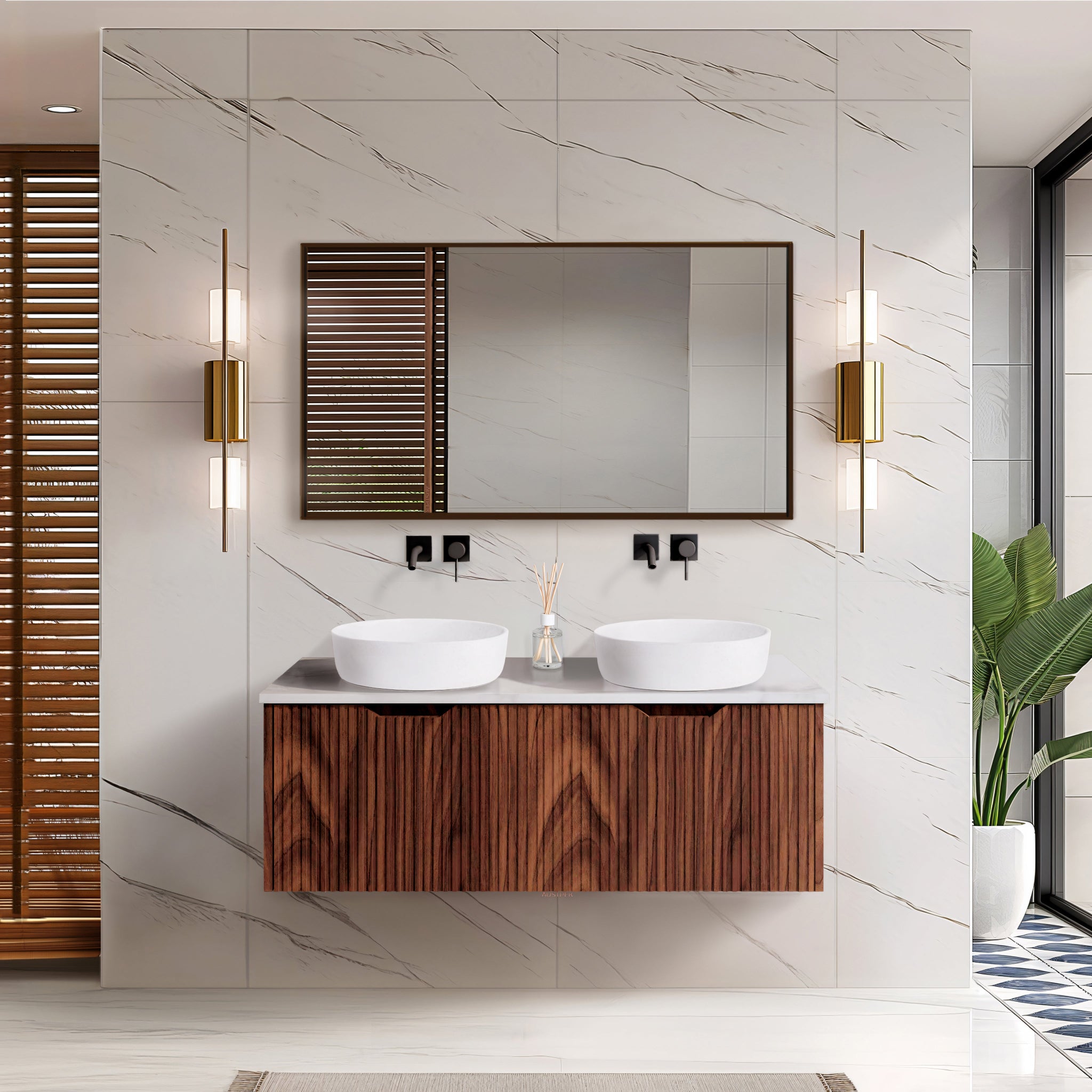 RIVA VIENNA BROWN OAK 1200MM DOUBLE BOWL WALL HUNG VANITY