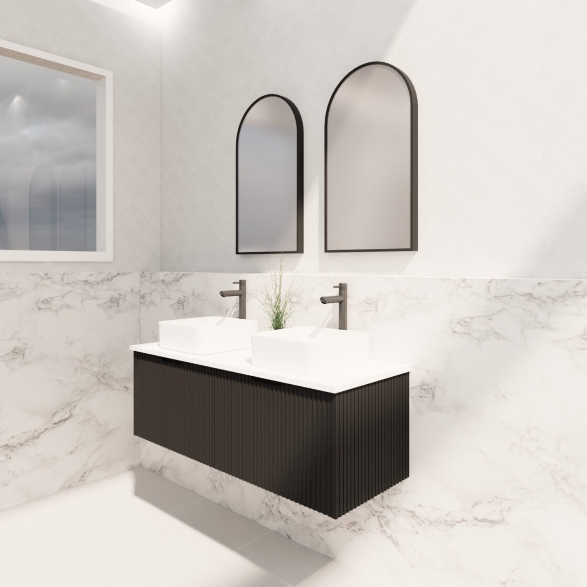 RIVA VIENNA MATTE BLACK 1200MM DOUBLE BOWL WALL HUNG VANITY