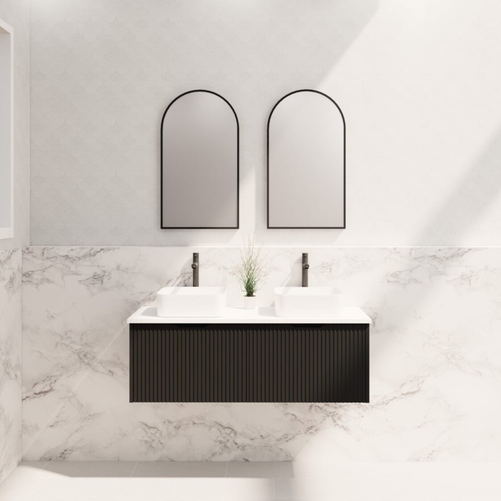 RIVA VIENNA MATTE BLACK 1200MM DOUBLE BOWL WALL HUNG VANITY
