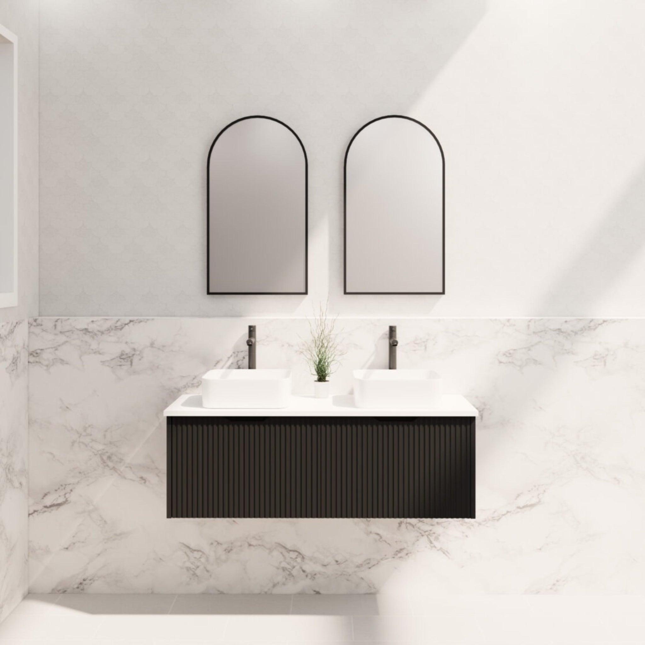 RIVA VIENNA MATTE BLACK 1200MM DOUBLE BOWL WALL HUNG VANITY