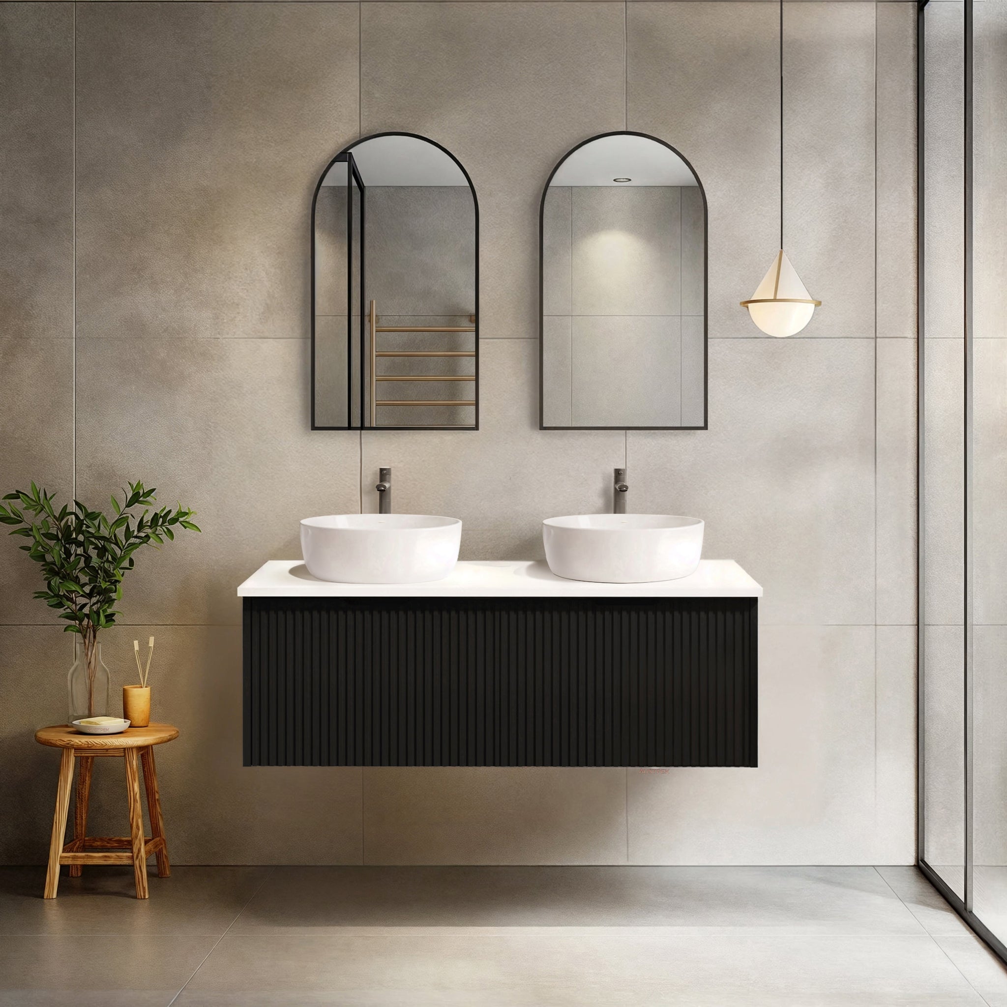 RIVA VIENNA MATTE BLACK 1200MM DOUBLE BOWL WALL HUNG VANITY