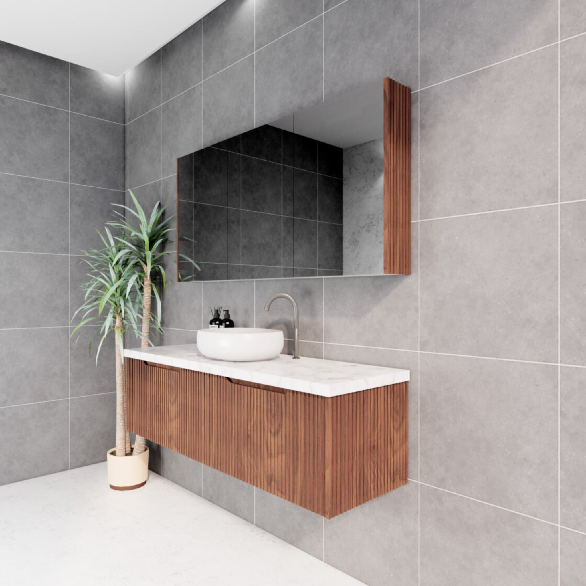 RIVA VIENNA BROWN OAK 1500MM SINGLE BOWL WALL HUNG VANITY