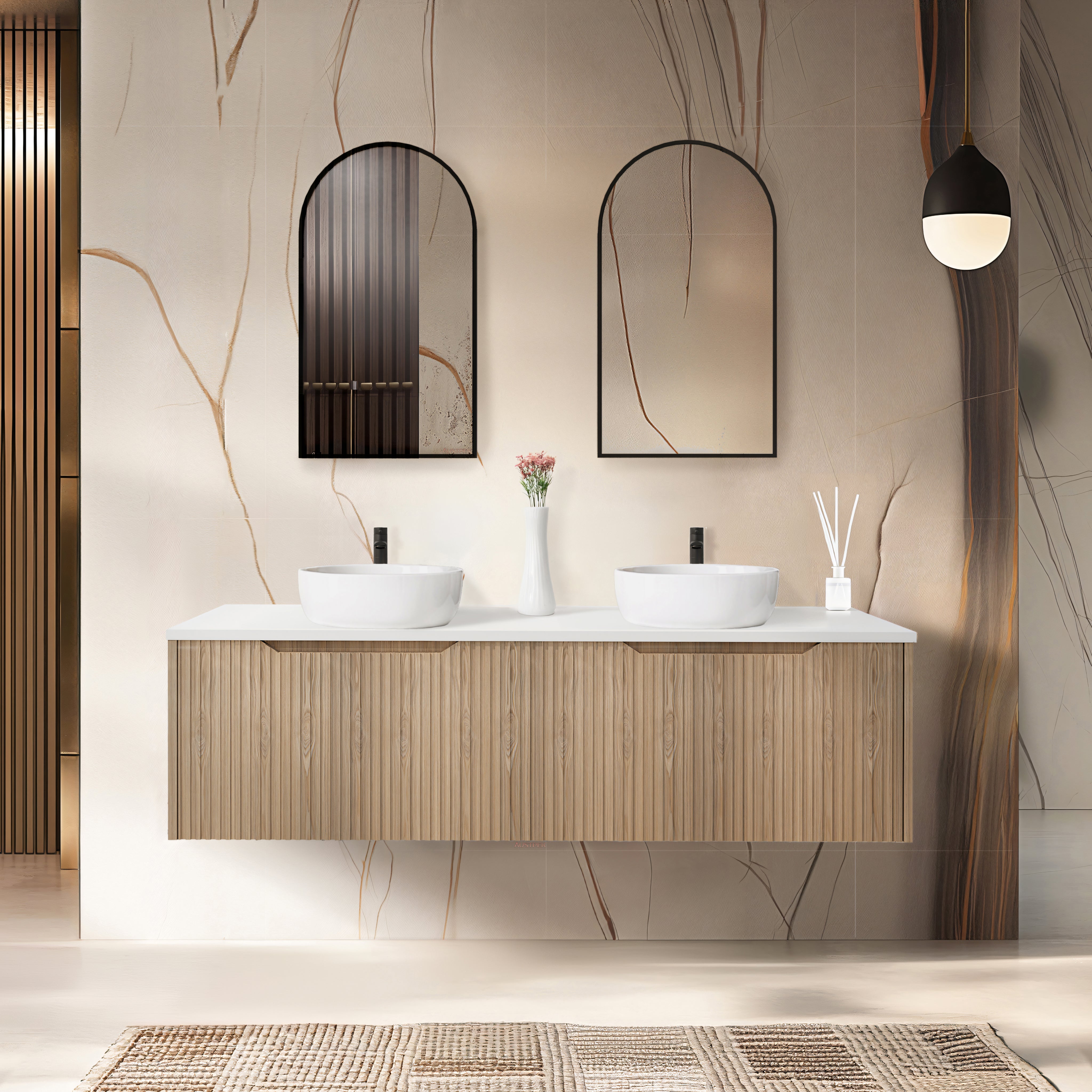 RIVA VIENNA AMERICAN OAK 1500MM DOUBLE BOWL WALL HUNG VANITY