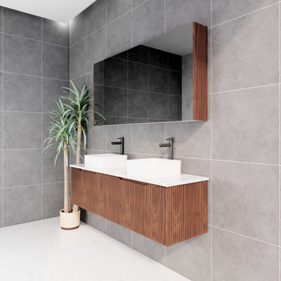 RIVA VIENNA BROWN OAK 1500MM DOUBLE BOWL WALL HUNG VANITY