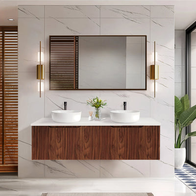 RIVA VIENNA BROWN OAK 1500MM DOUBLE BOWL WALL HUNG VANITY