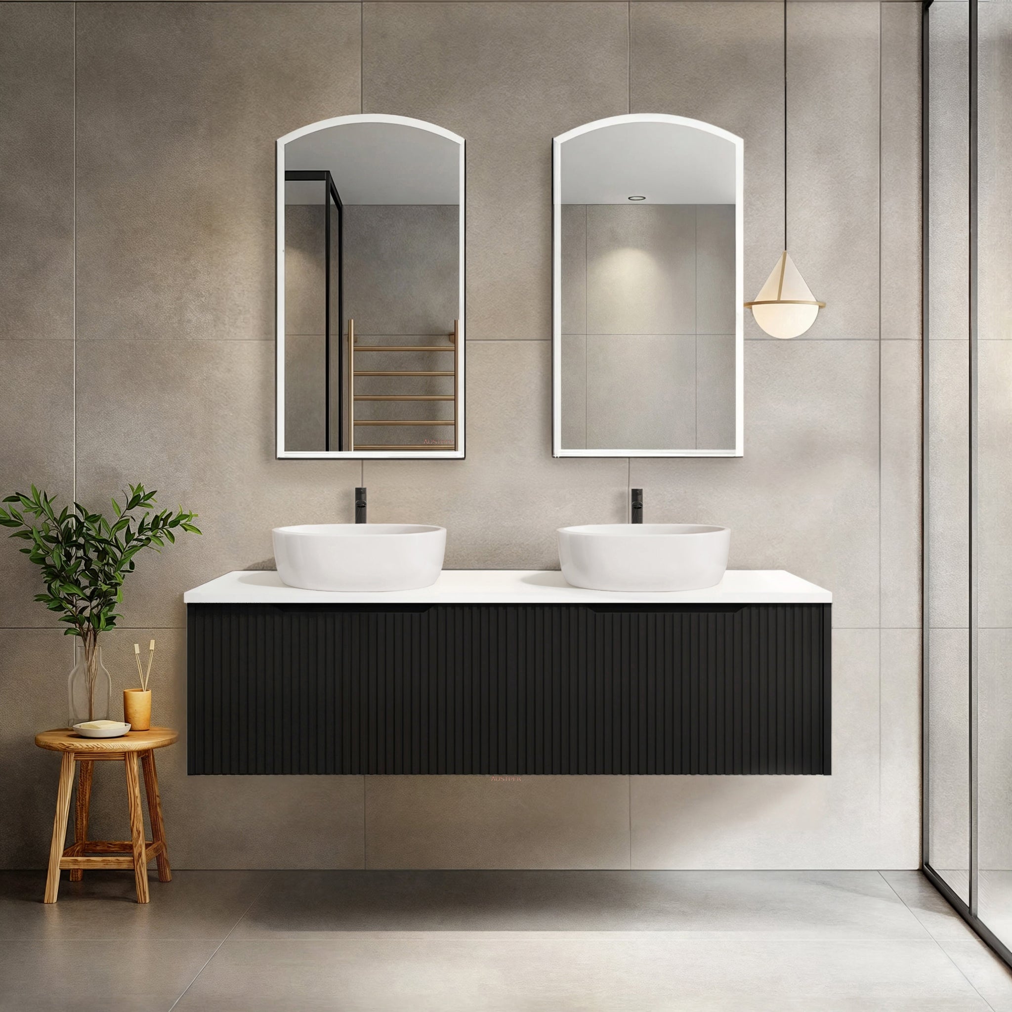 RIVA VIENNA MATTE BLACK 1500MM DOUBLE BOWL WALL HUNG VANITY