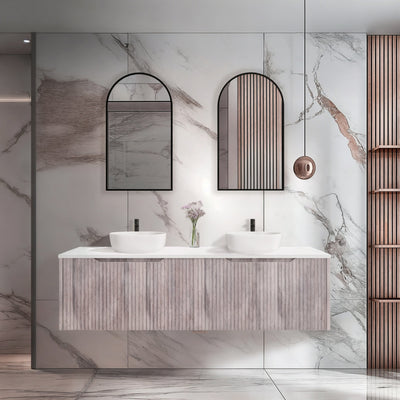 RIVA VIENNA WHITE OAK 1500MM DOUBLE BOWL WALL HUNG VANITY