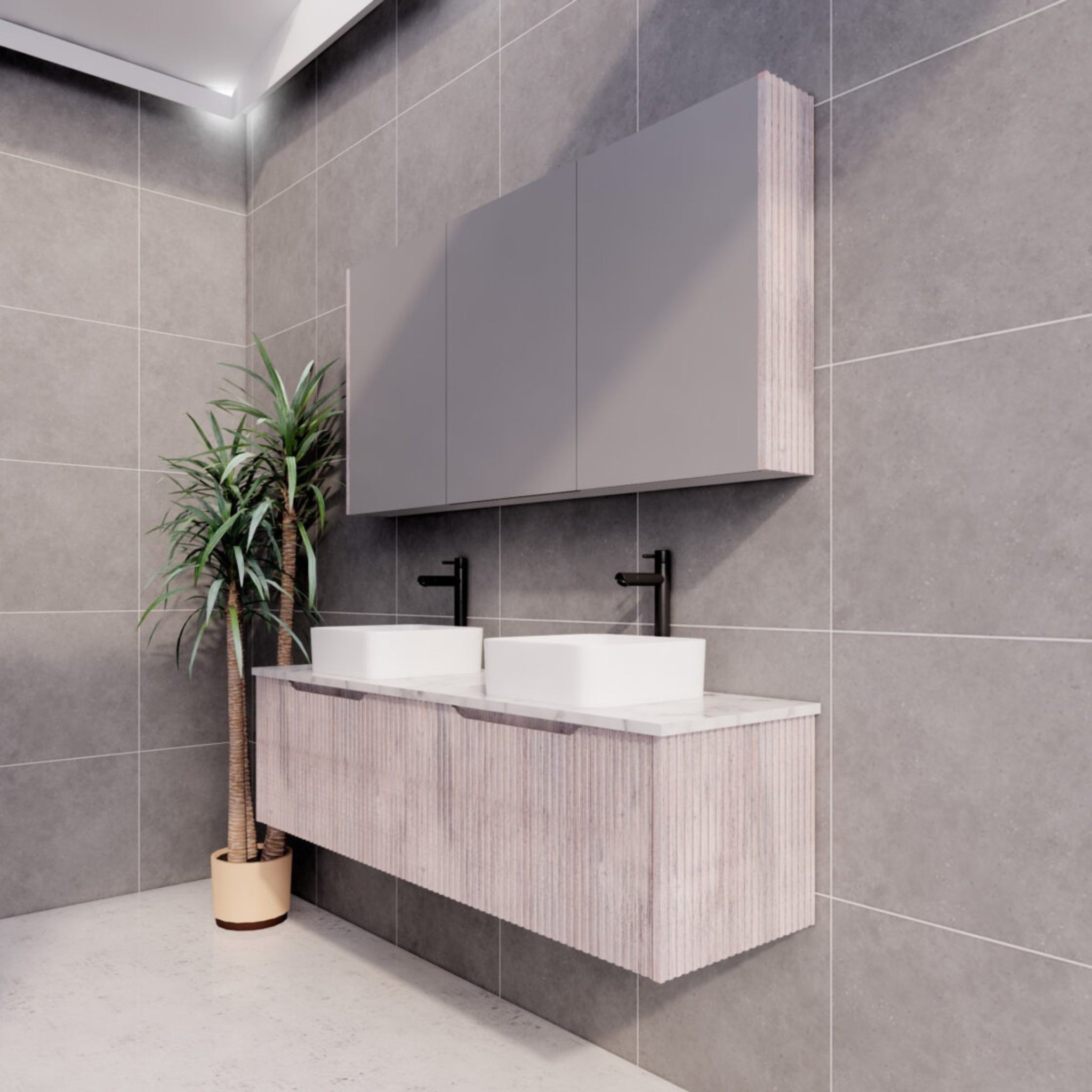 RIVA VIENNA WHITE OAK 1500MM DOUBLE BOWL WALL HUNG VANITY