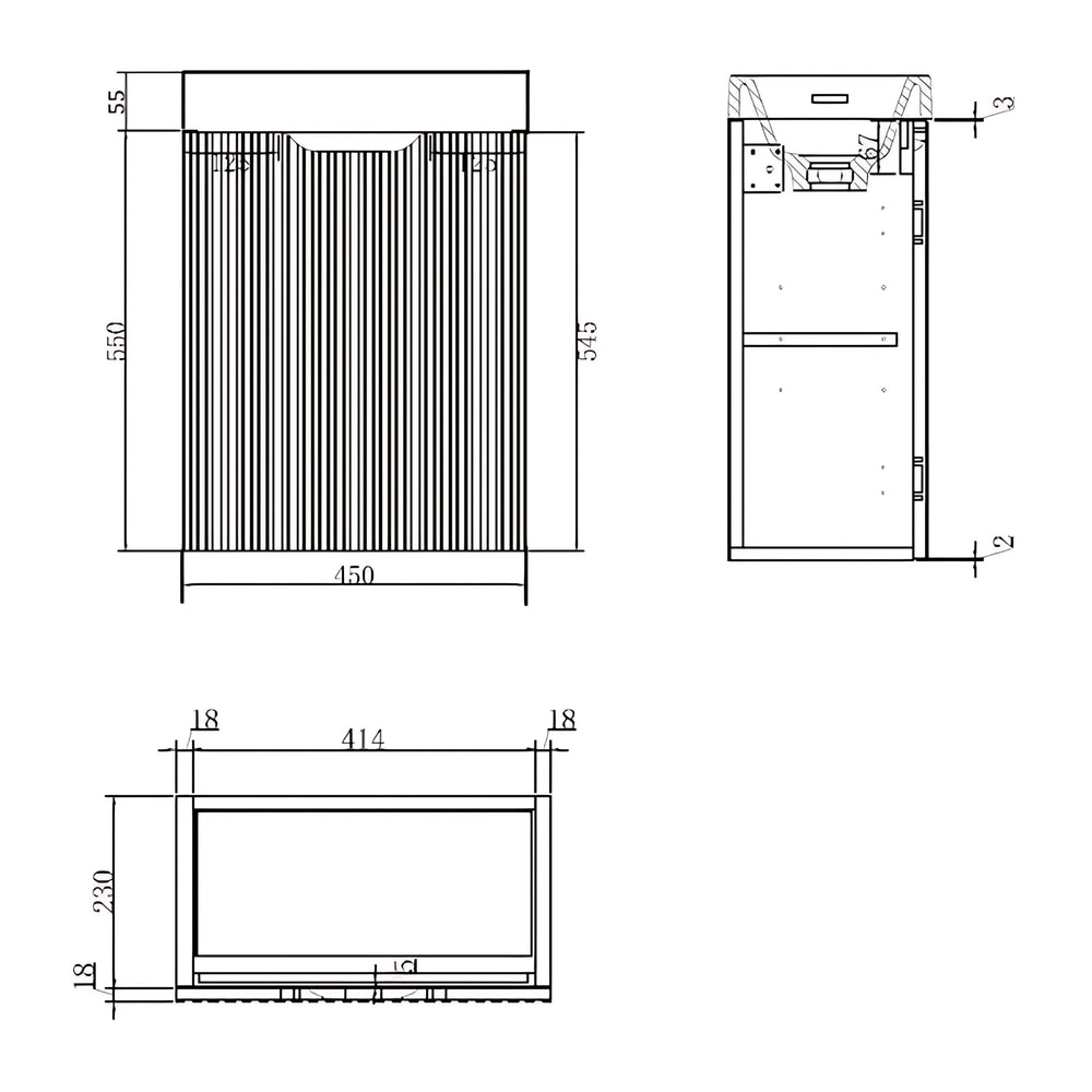 RIVA VIENNA SOLID TIMBER 450MM SPACE SAVING SINGLE BOWL WALL HUNG VANITY