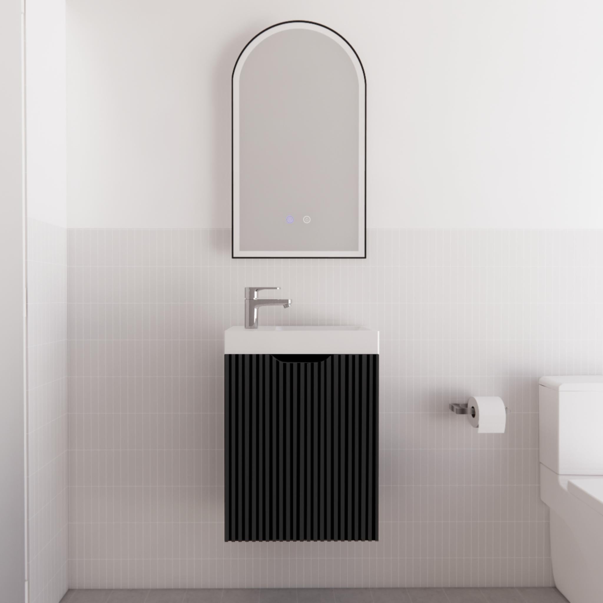 RIVA VIENNA MATTE BLACK 450MM SPACE SAVING SINGLE BOWL WALL HUNG VANITY