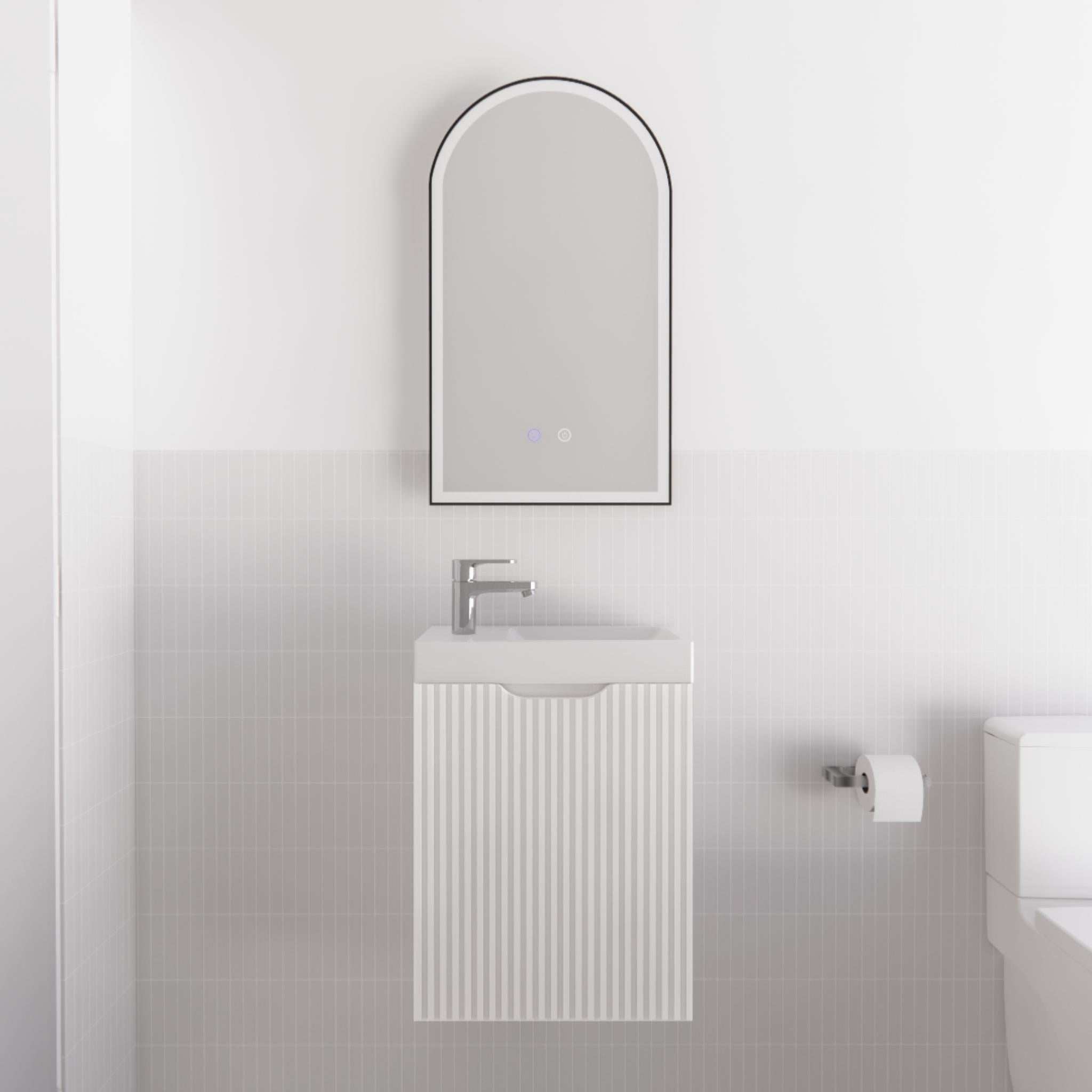 RIVA VIENNA MATTE WHITE 450MM SPACE SAVING SINGLE BOWL WALL HUNG VANITY