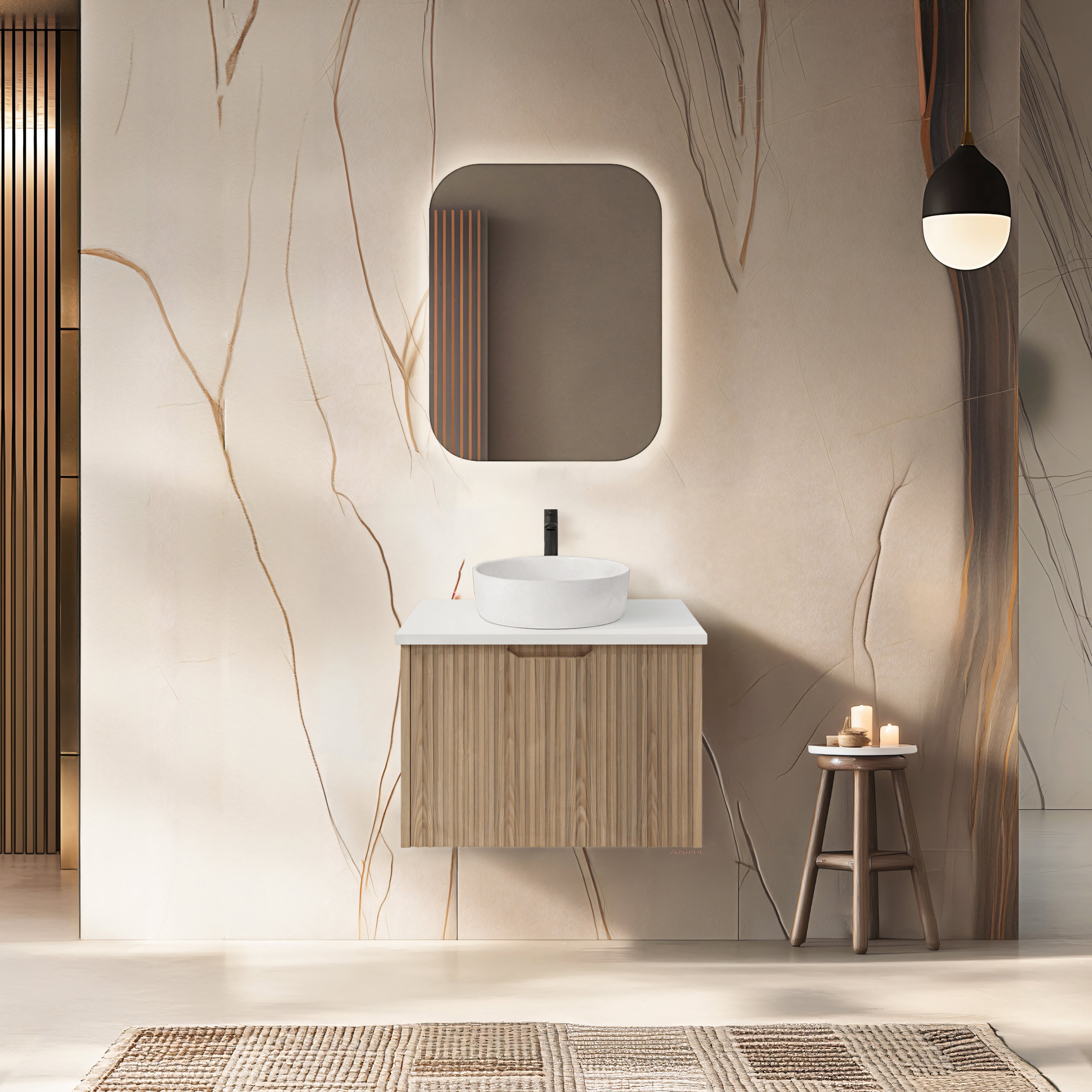 RIVA VIENNA AMERICAN OAK 600MM SINGLE BOWL WALL HUNG VANITY