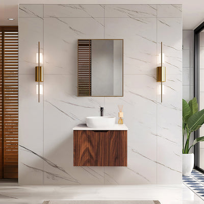 RIVA VIENNA BROWN OAK 600MM SINGLE BOWL WALL HUNG VANITY