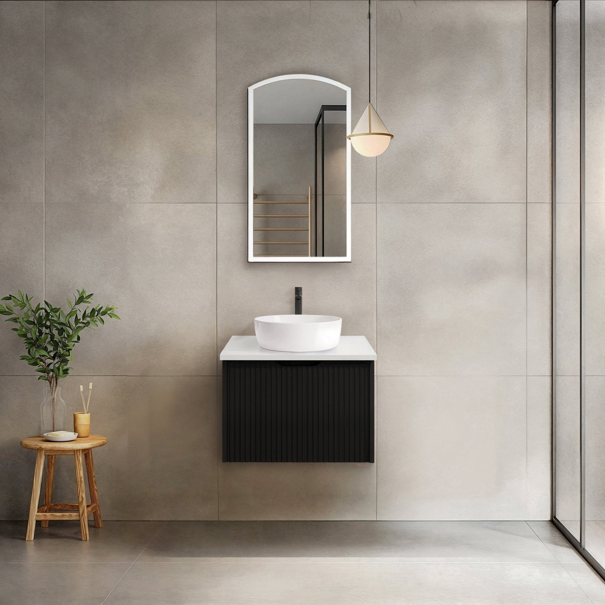 RIVA VIENNA MATTE BLACK 600MM SINGLE BOWL WALL HUNG VANITY