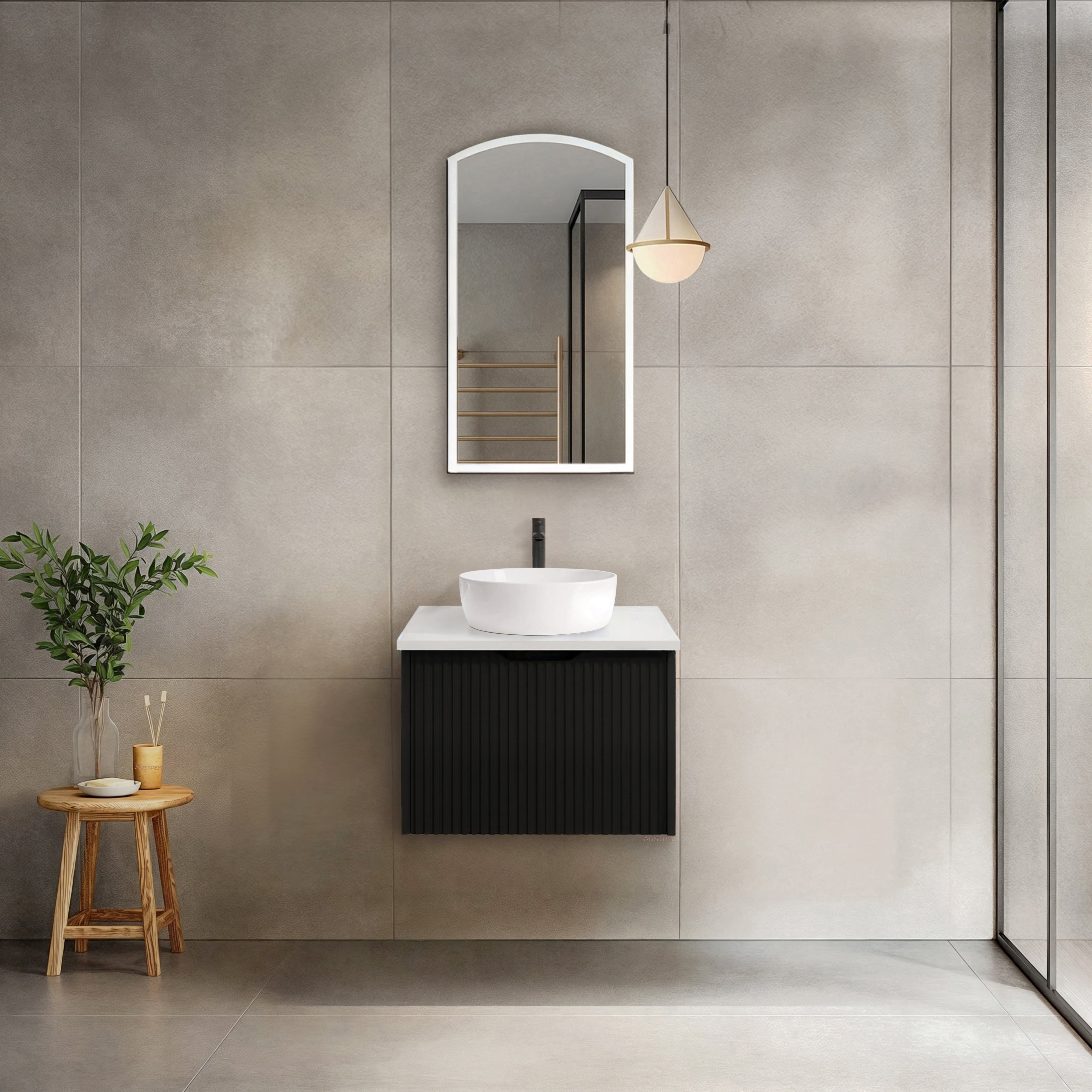RIVA VIENNA MATTE BLACK 600MM SINGLE BOWL WALL HUNG VANITY