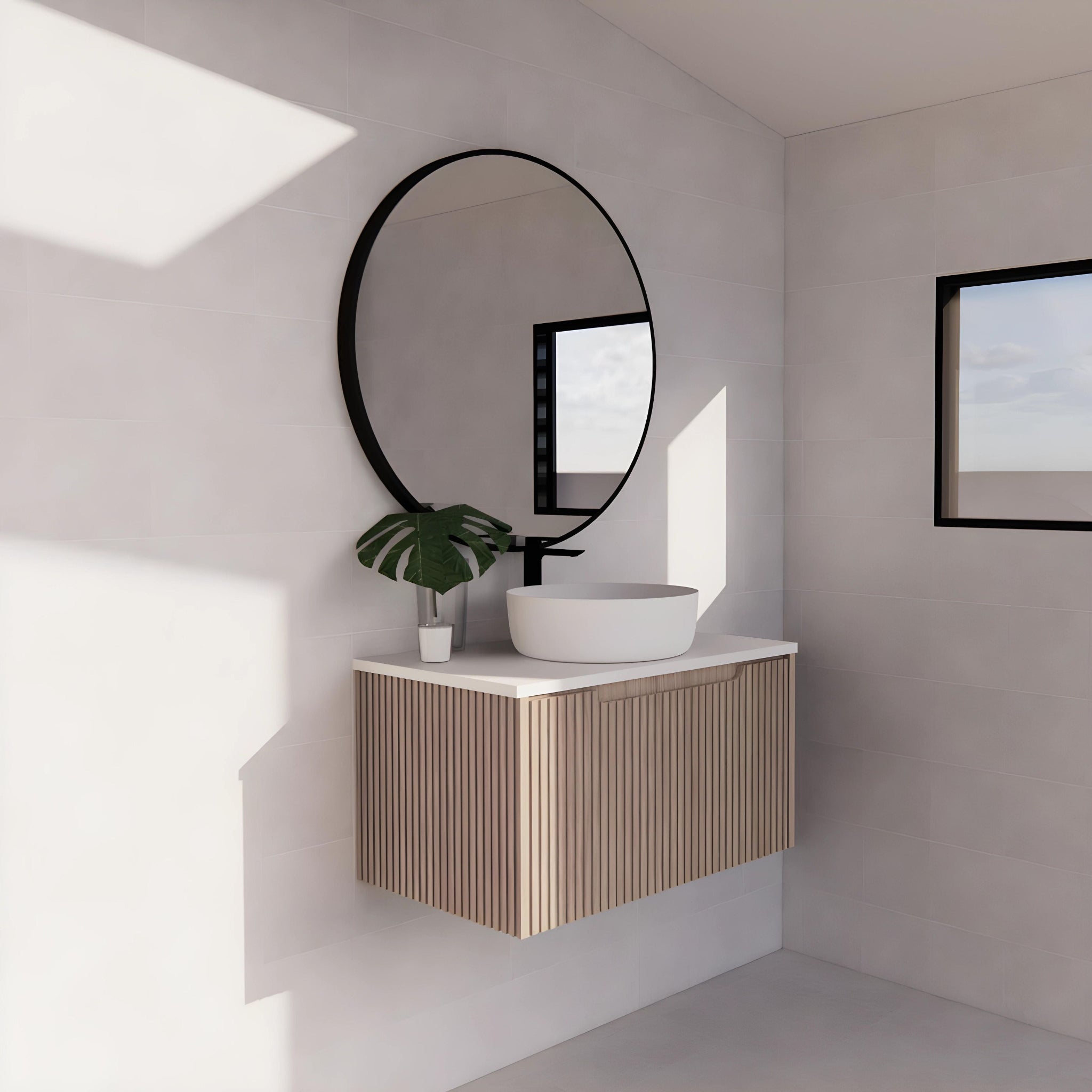 RIVA VIENNA AMERICAN OAK 750MM SINGLE BOWL WALL HUNG VANITY