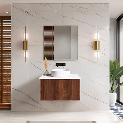 RIVA VIENNA BROWN OAK 750MM SINGLE BOWL WALL HUNG VANITY