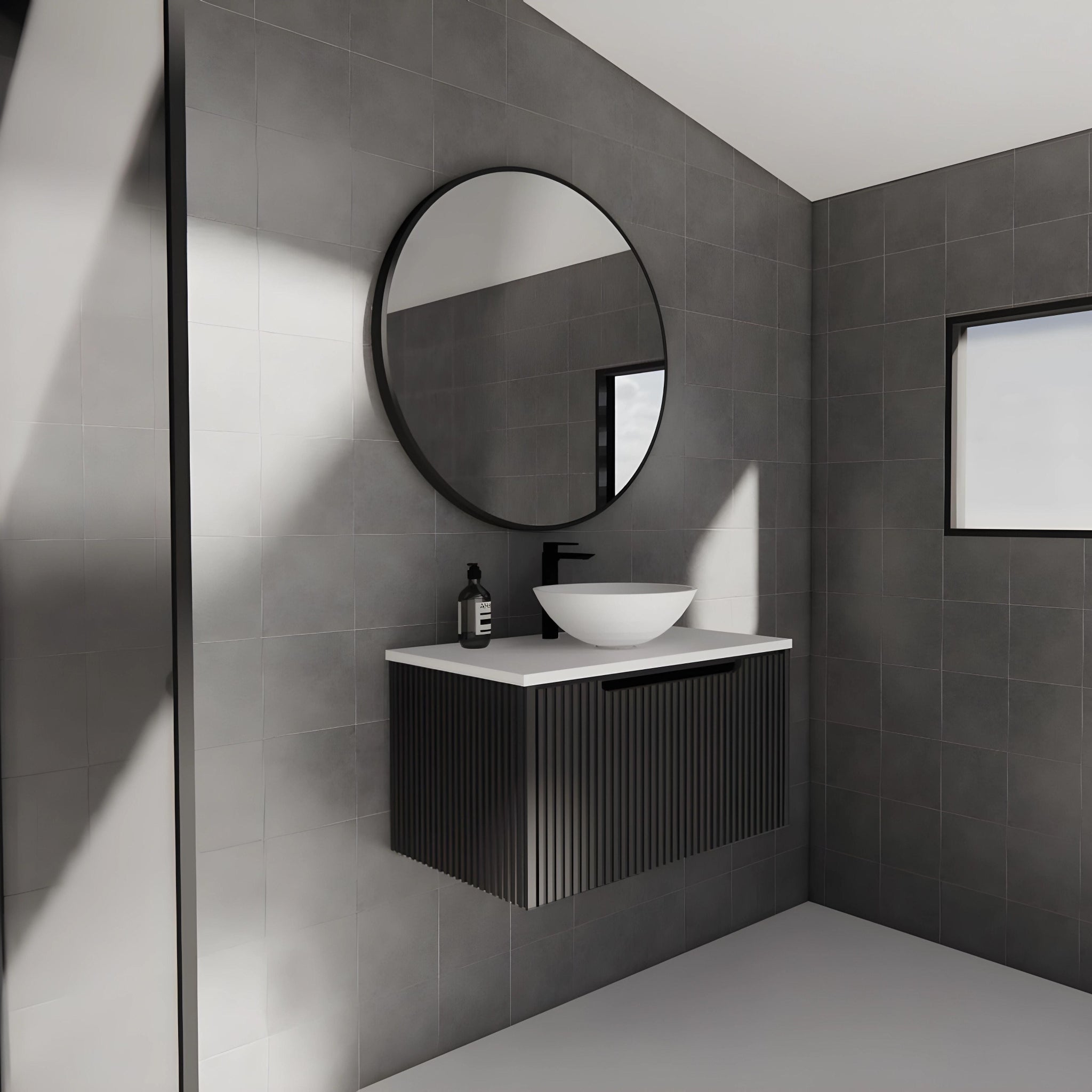 RIVA VIENNA MATTE BLACK 750MM SINGLE BOWL WALL HUNG VANITY