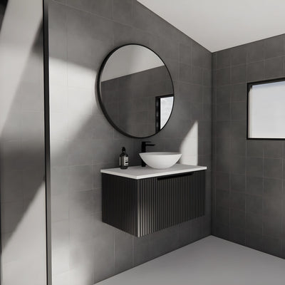 RIVA VIENNA MATTE BLACK 750MM SINGLE BOWL WALL HUNG VANITY